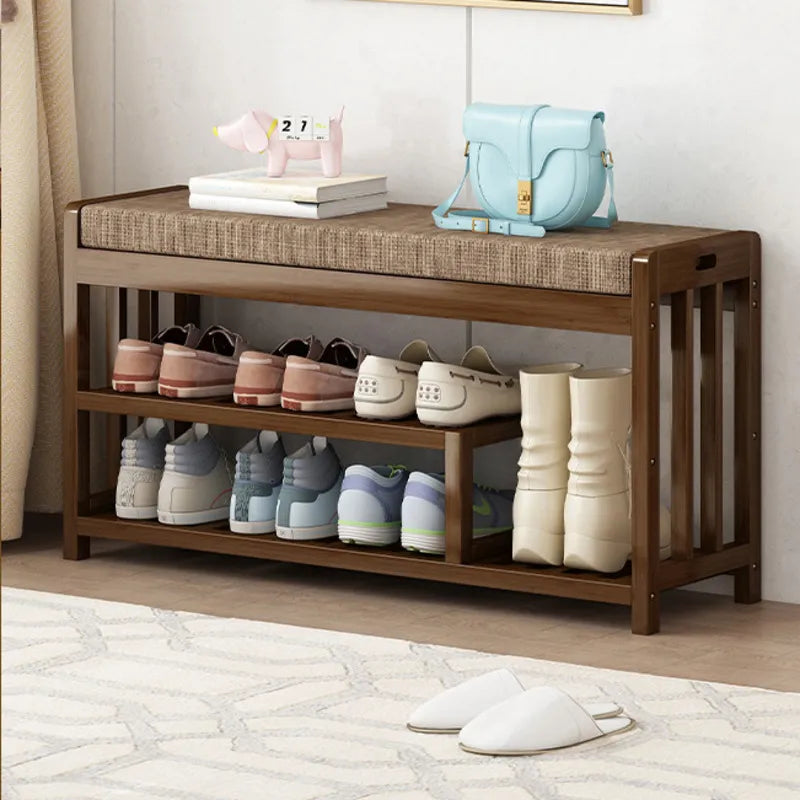 Household Entry Shoe Rack Multi-layer Partition Shoe Cupboards Soft Bag Cushion Storage Cabinets Hook Design Hallway Bench