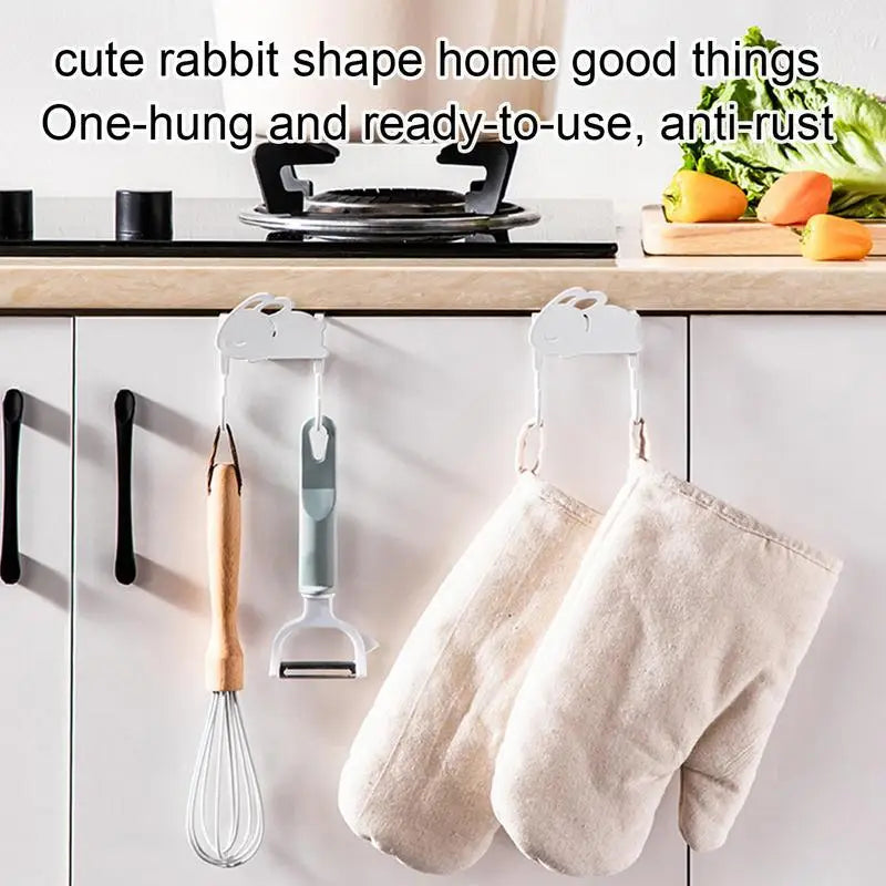 Over The Cabinet Door Hooks Punch Free Hanger Hook With Rabbit Home Storage Space-saving Organization Hooks For Kitchen Bedroom