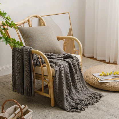 Nordic Crocheted Blanket Travel Blankets Khaki Sofa Bed Throw Blanket Tassels Air Conditioner Blankets Hollow Plaid Drop ship