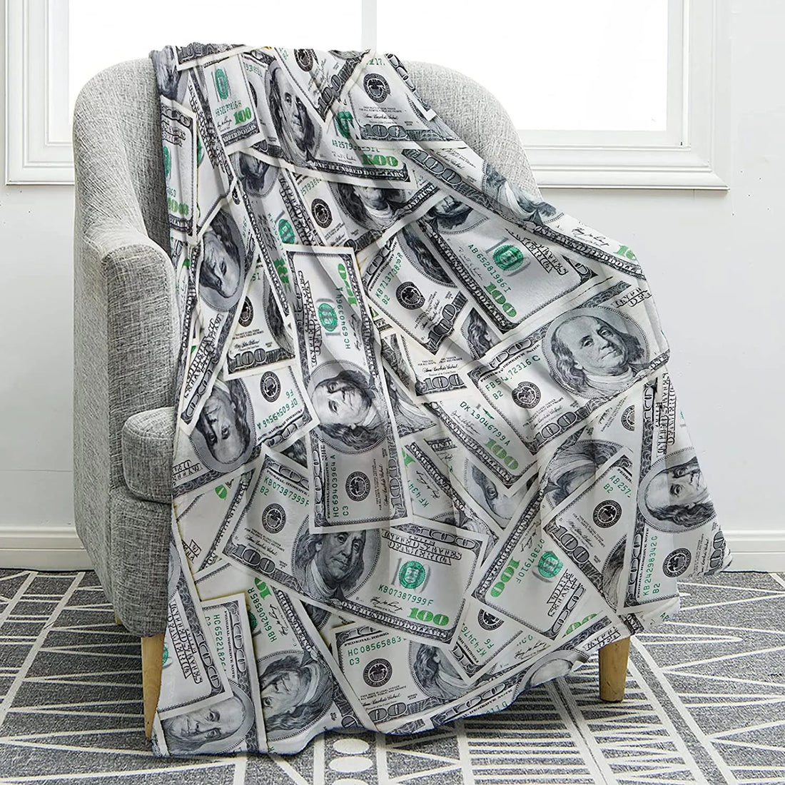 100 Dollar Bill Money Ultra Soft Throw Blanket for Kids Adults Fleece Blanket for Bed and Couch Warm Fuzzy Throw Blanket Cozy