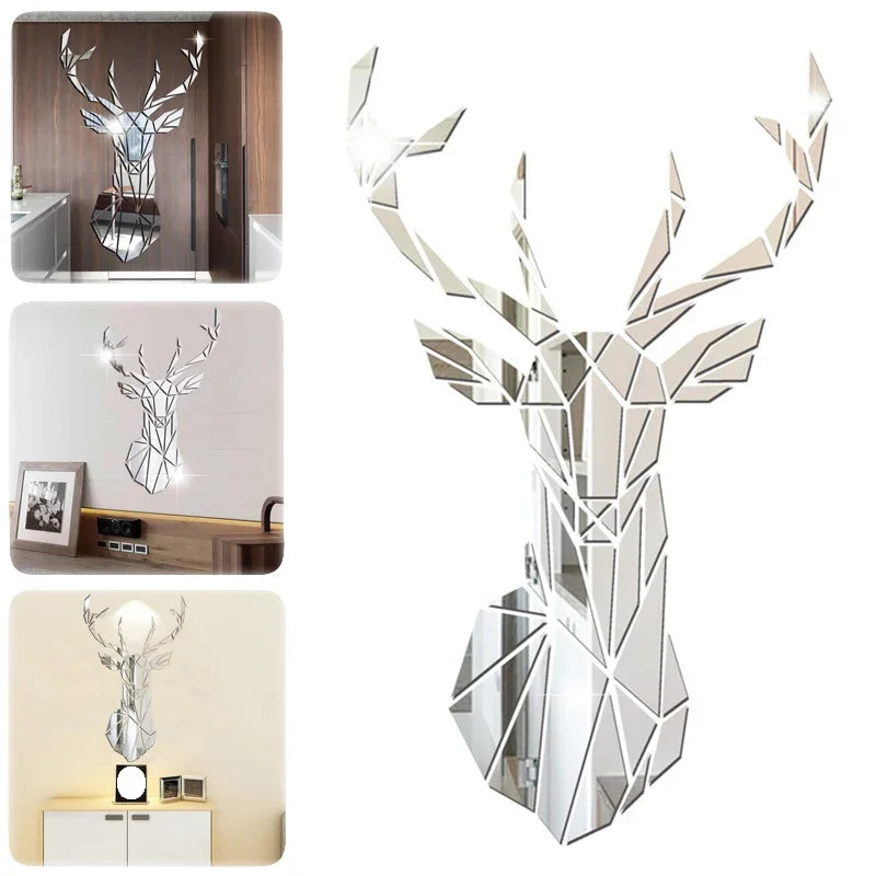 3D Deer Head Mirror Wall Sticker DIY Multiple Sizes Acrylic Mirror Stickers Mural Living Room Bedroom Kid Home Decoration 5 Size