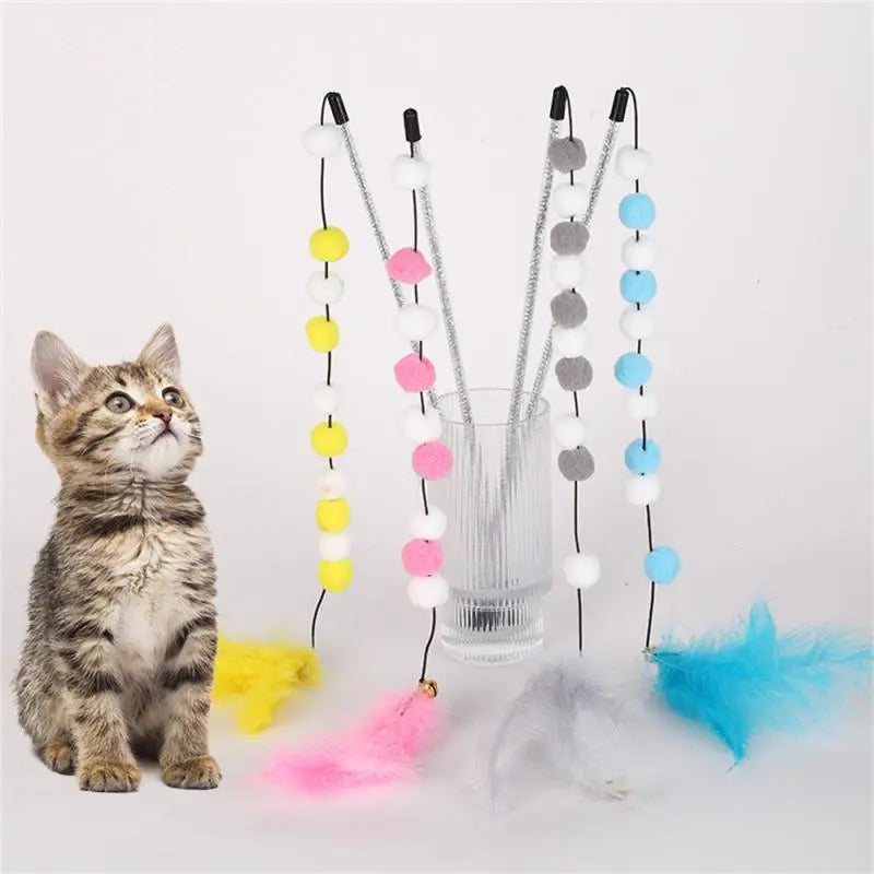 Funny Cat Stick Cats Toy Playing Stick Plush Ball Interactive Feather Replacement Head Toys For Cats Pet Supplies Cat Accessorie