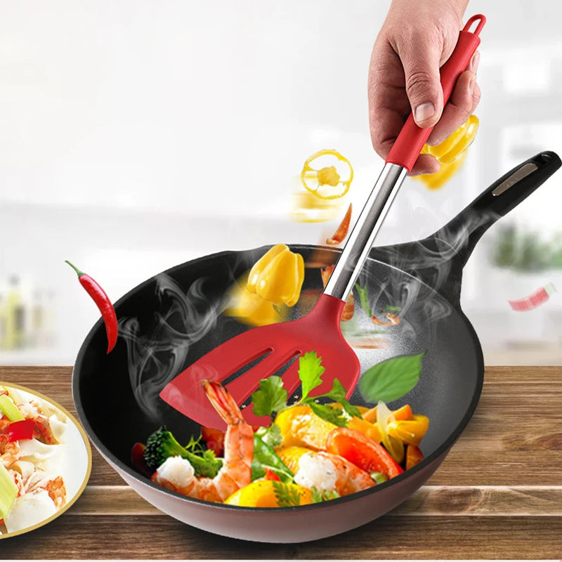 1Pc Silicone  Kitchen Utensils  Turner For Kitchen Cooking Tools Ladle Non-stick Cookware Stainless Steel  Kitchen Accessories