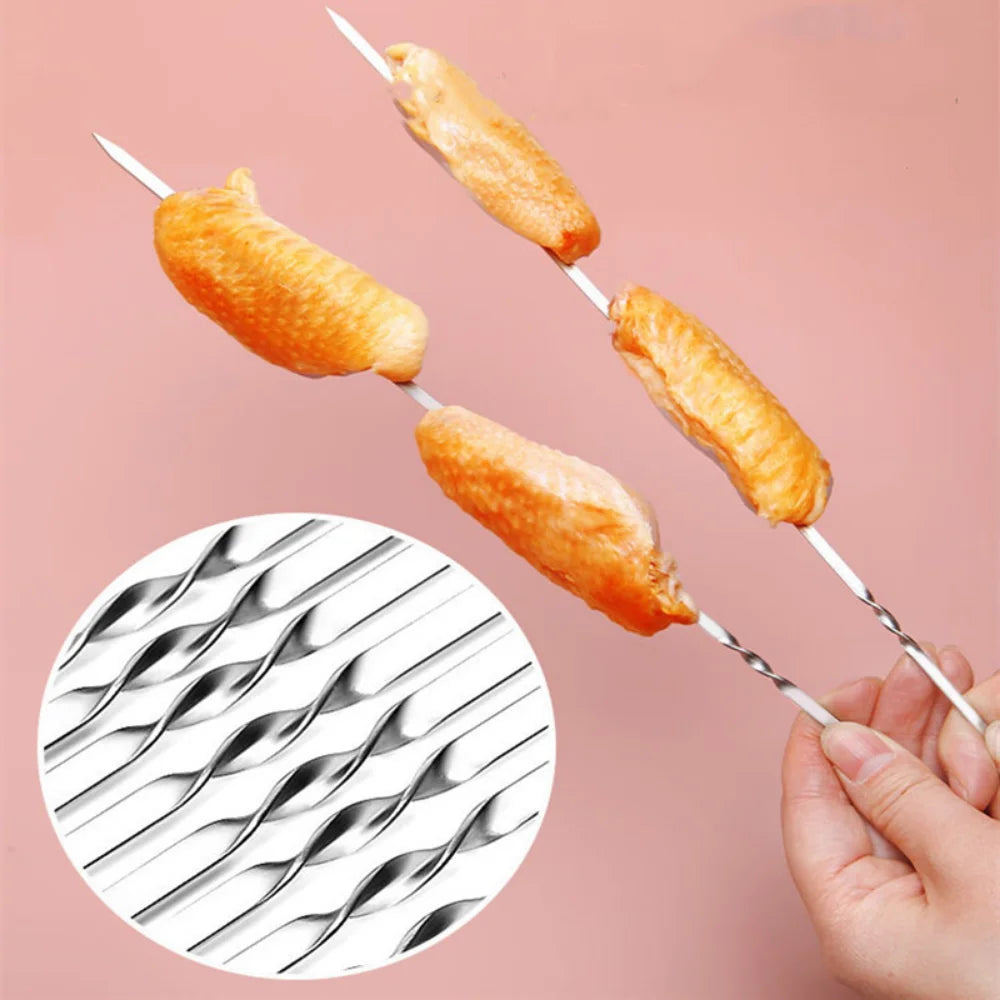 New Stainless Steel Barbecue Skewer with Storage Tube Reusable Flat Grill Sticks Kitchen Outdoor Camping Gadgets BBQ Accessories