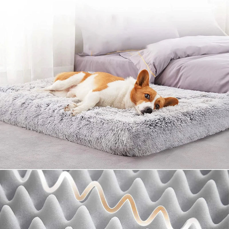 3D Wave Cotton Foam Mat Pet Dog Bed with Zipper Long Plush Sleeping Mat Washable Cover Wave Foam Mat Pet Bed for Cats Dog Sofa