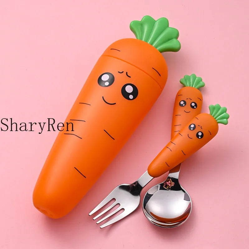 1/3Pcs Baby Feeding Utensils Cartoon Vegetable Fork Spoon Child Cutlery Set Kid Teaspoon Tableware Kitchen Gadgets Baby Items