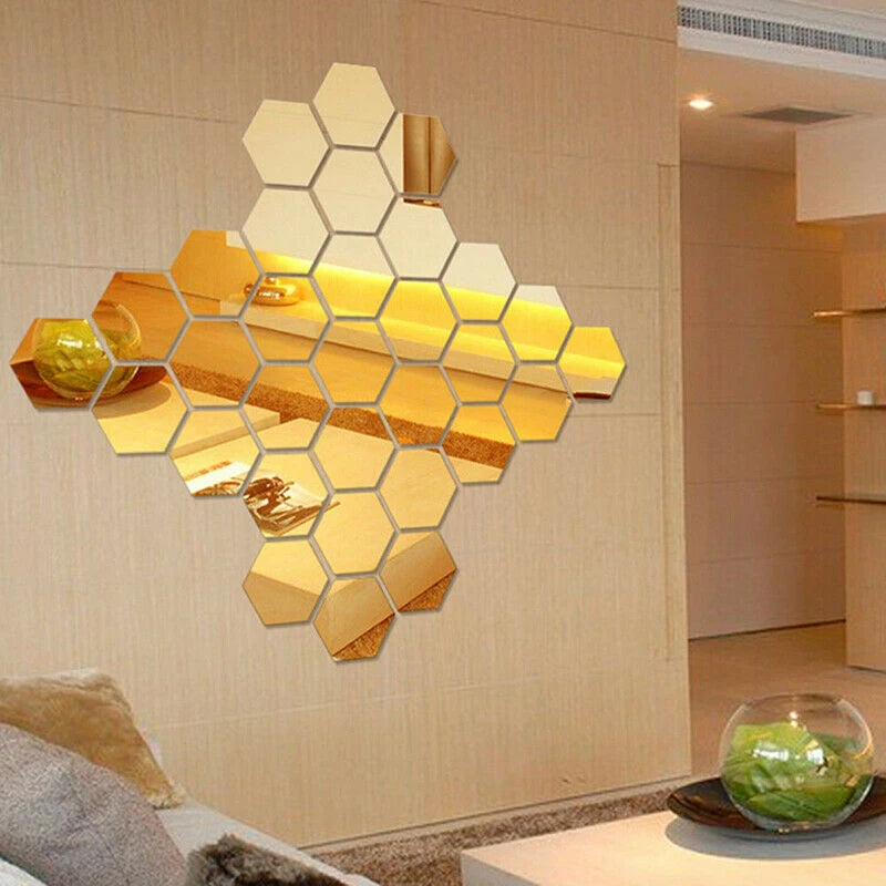 3d Mirror Living-room Decal Hexagon Drop Ship Home Decor Mirror Wall Sticker Decorative Mirror Self-adhesive Stickers