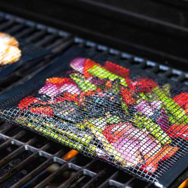 Bbq Grill Mesh Bag, Non-Stick Bbq Grill Bag Grill Reusable and Easy To Clean Non-Stick Grid Grill Bag with Brush