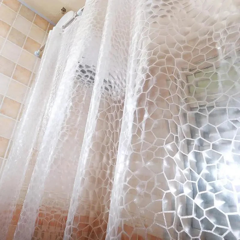 Waterproof 3D Transparent Bathroom Curtain Bathroom Shower Curtain with Hooks Thickened Bathing Sheer Wide Bath Curtain