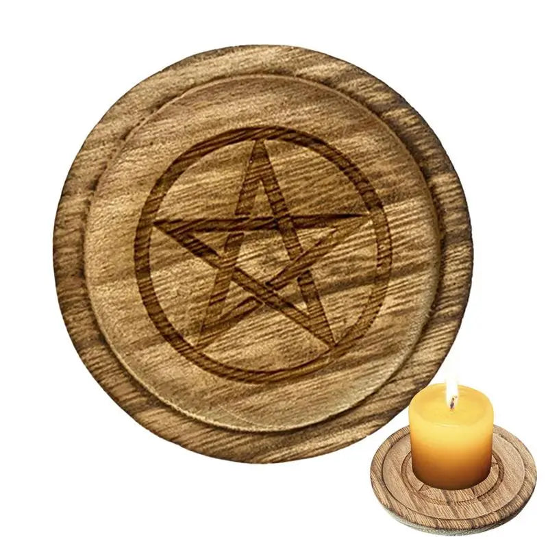 2 In 1 Pentagram Witches Wooden Candle Holder Altar Astrology Massage Candle Stand Divination Meditation For Wicca Ceremony