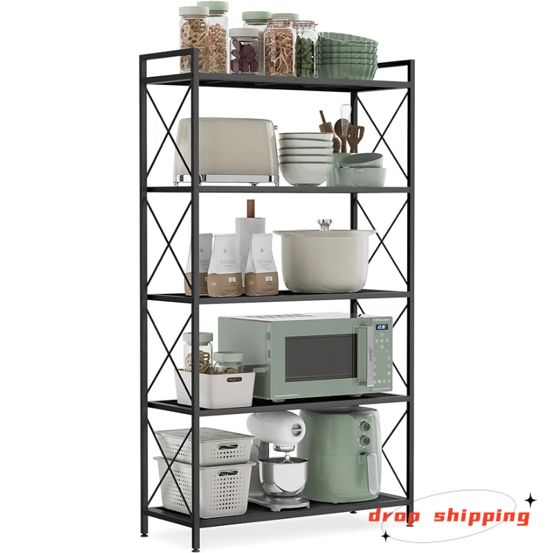 SONGMICS 5-Tier Metal Storage Rack, Shelving Unit with X Side Frames, Dense Mesh, 12.6 x 31.5 x 57.3 Inches, for Entryway, Kitch