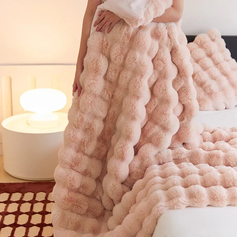 Winter Warm Faux Fur Blankets for Beds Luxury Super Soft Plush Blanket Sofa Cover Fluffy Throw Blanket Bedroom Couch Pillow Case