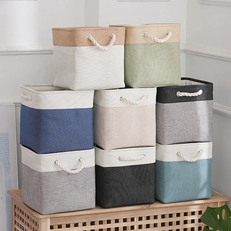 Cube Storage Basket Fabric Sturdy Linen Storage Bins Organizer With Handles For Clothes Children’s Toys Foldable Storage Boxes