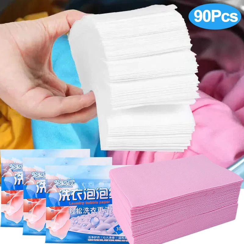 30/90Pcs Laundry Tablets Strong Washing Powder Discs Laundry Soap Concentrated Clothes Cleaning Sheets Detergent Bubble Paper