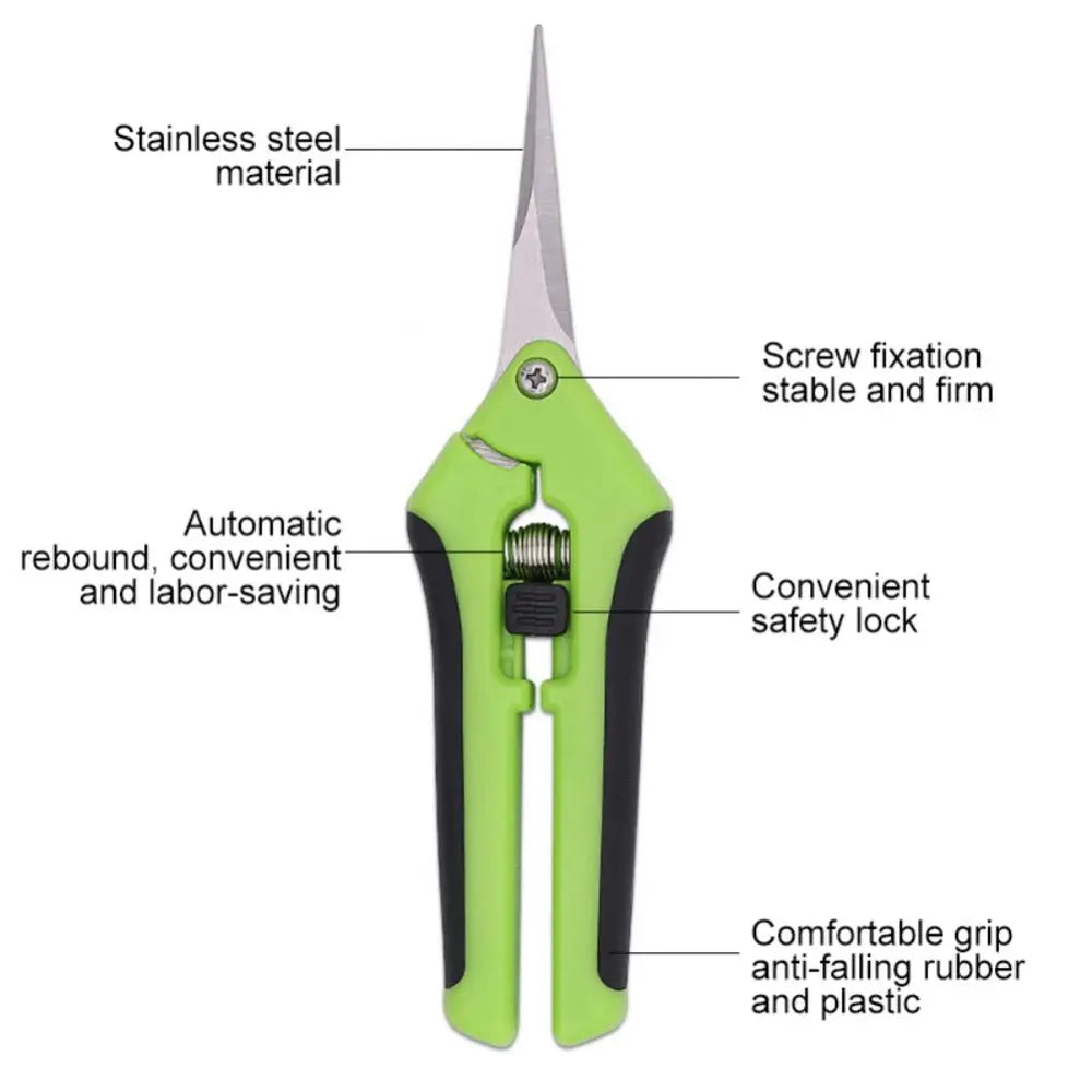 Garden Pruning Shears Stainless Steel Pruner Fruit Picking Secateurs Potted Weed Pruning Scissors Straight Elbow Pruning Tools