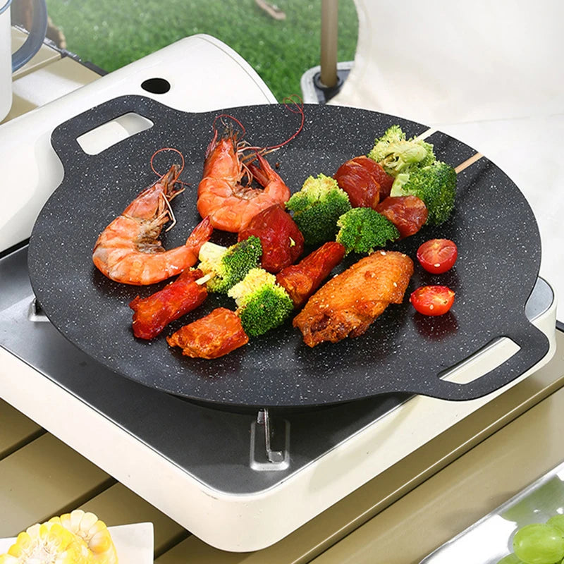 Grill Pan Korean Round Non-Stick Barbecue Plate Outdoor Travel Camping BBQ Frying Pan Barbecue Accessories