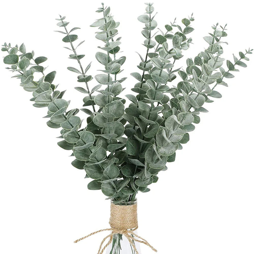 12PCS Artificial Eucalyptus Leaves Fake Green Leaf Branches for Wedding Party Outdoor Garden Table Decoration Home Decor Plants