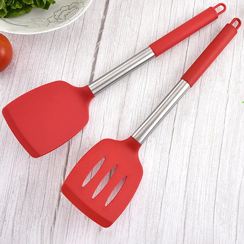 1Pc Silicone  Kitchen Utensils  Turner For Kitchen Cooking Tools Ladle Non-stick Cookware Stainless Steel  Kitchen Accessories