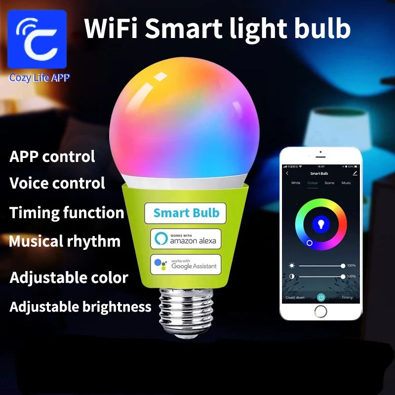 Smart Bulb: Alice 9W Color WiFi Light RGB E27 LED Lamp 220V 110V with Alexa and Google Home Assistant Voice Control, Dimmable