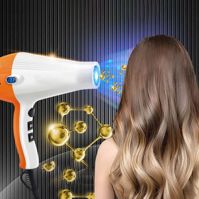 Handy Hair Dryer With Temperature Display Nozzle Blower Super Strong Hot Air Hairdressing Supplies Personal Care Product Tools