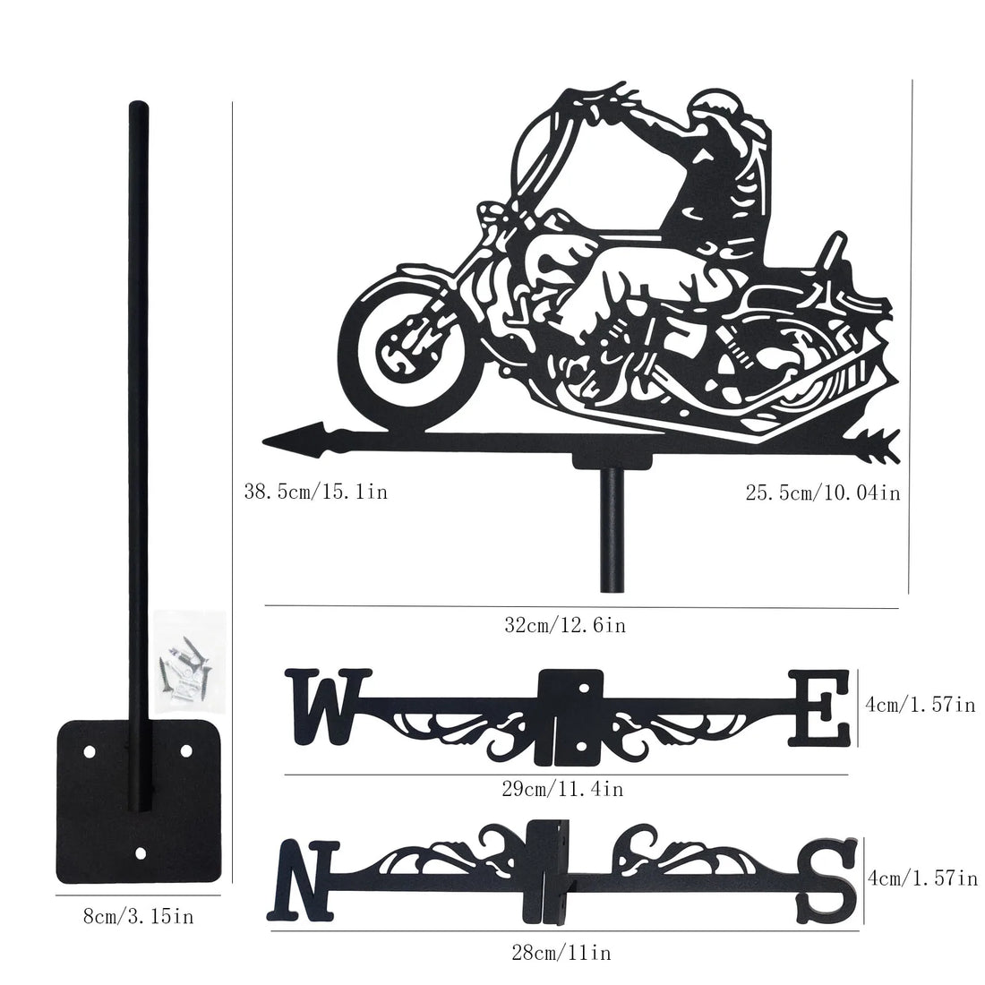 Motorcyclis Weathervane Silhouette Art Black Metal Motorcycle Ride Wind Vanes Outdoors Decorations Garden For Roof Yard Building