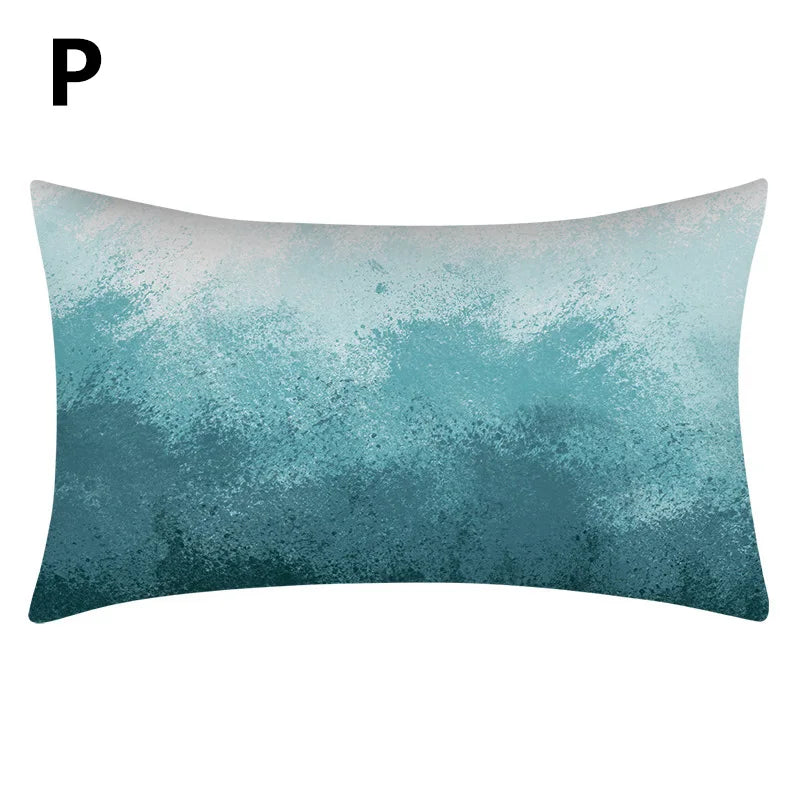 Rectangular Teal Blue Green Pillowcase Nature Style Sofa Waist Lumbar Throw Zippered Cushion Protector Cover Home Decor 30x50cm