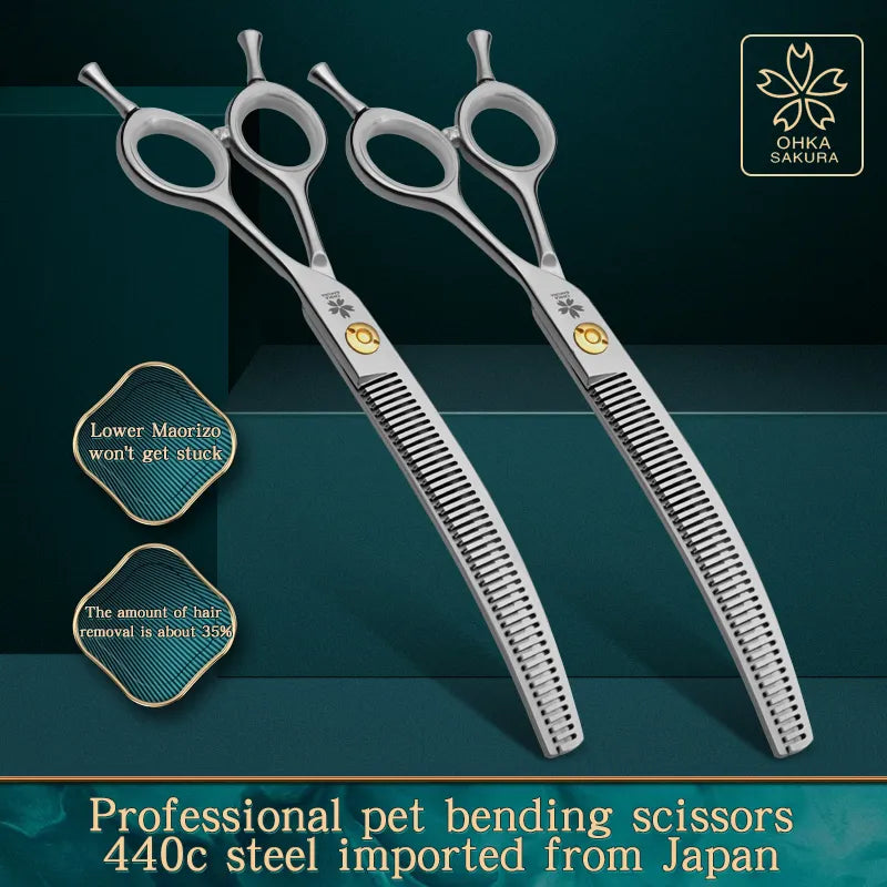 Refined curved teeth scissors pet grooming thinning scissors7.0 7.25 inch dog trimming shears pet styling tools