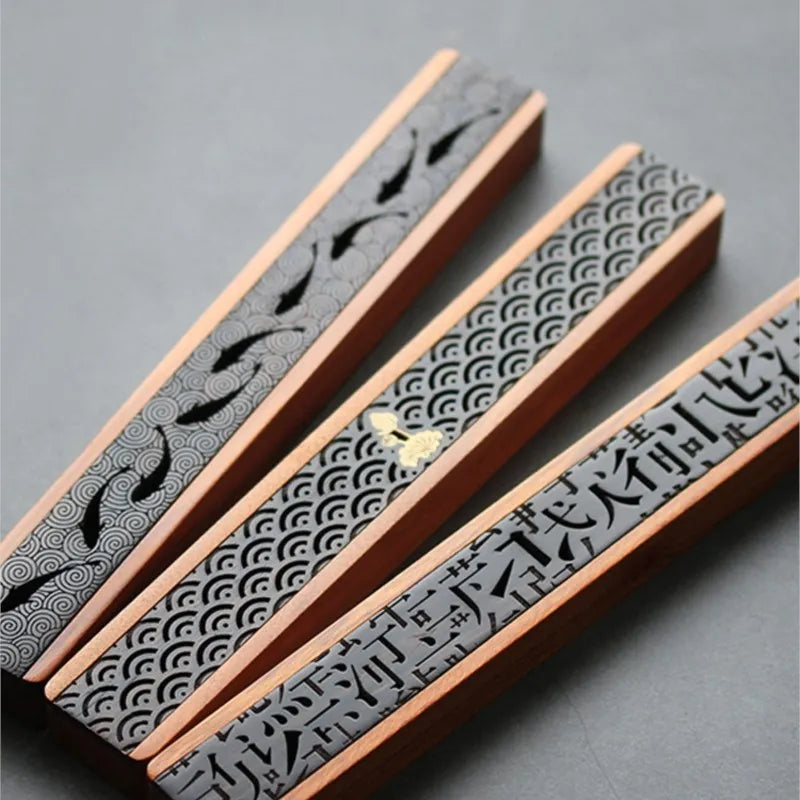 Handmade Creative Retro Carving Incense Burner Box Home Office Black Wooden Incense Holder Traditional Chinese Crafts Gift