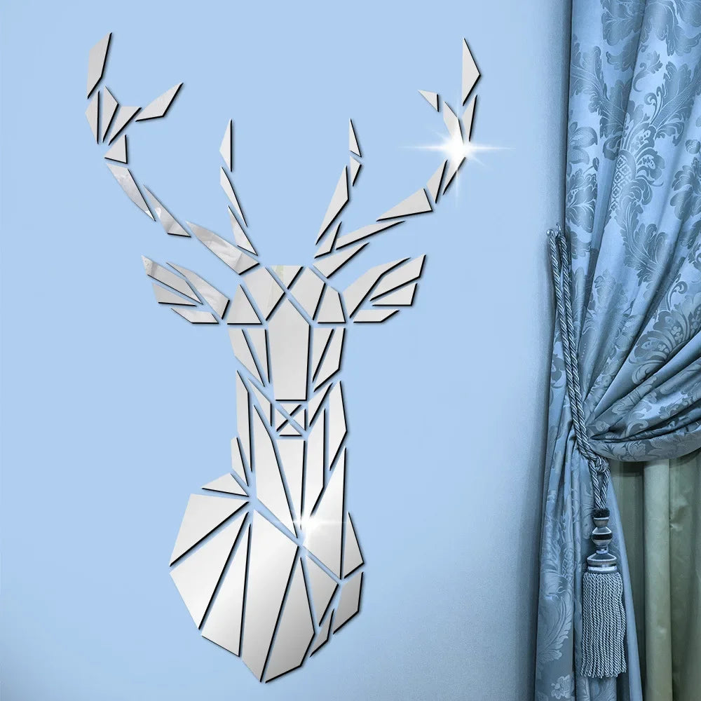 3D Deer Head Mirror Wall Sticker DIY Multiple Sizes Acrylic Mirror Stickers Mural Living Room Bedroom Kid Home Decoration 5 Size