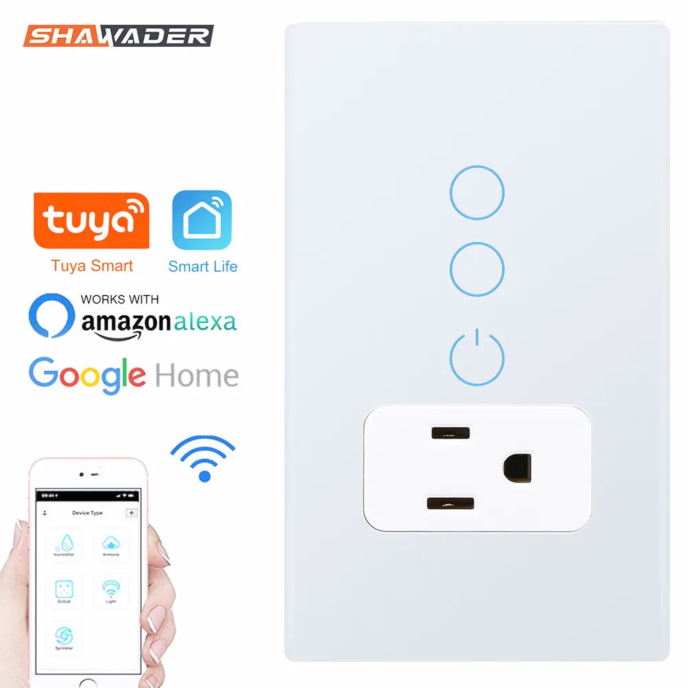 Wifi Smart Tuya Light Switch Intelligent Wall Socket American Mexico US Plug Outlet Glass Panel Control by Alexa Google Home