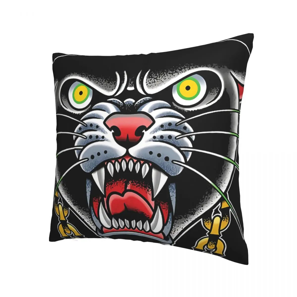 Traditional Tattoo Panther Head Illustration Throw Pillow Case Gothic Cushion For Home Sofa Chair Decorative Hug Pillowcase