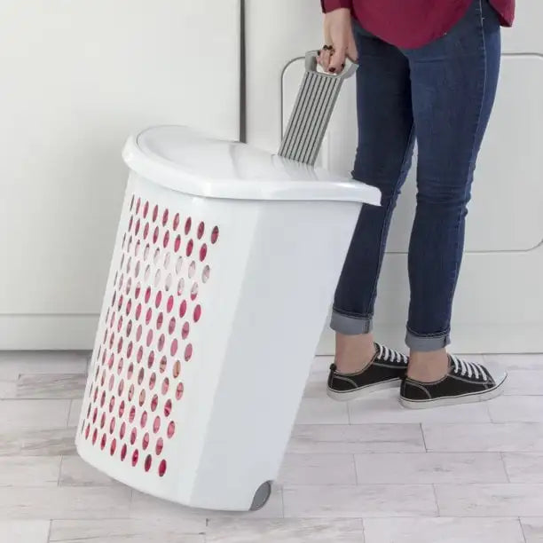 Wheeled Hamper Plastic, White  Can Laundry Hamper Baskets for Organizing  Laundry Basket Laundry Organizer