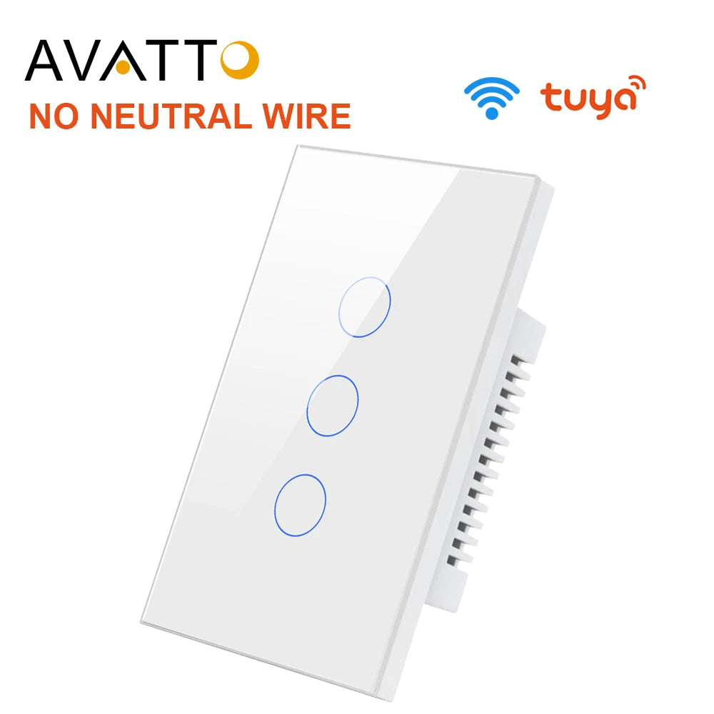 AVATTO Tuya WiFi Switch No Neutral Wire Required, RF433 Smart Home Interruptor Light Switch US 1/2/3 Works for Alexa Google home