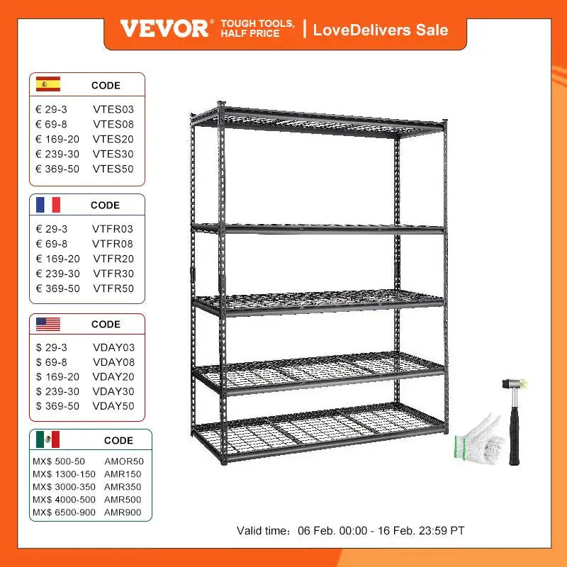 VEVOR 5-Tier Adjustable 2000 lbs Storage Shelving Unit Heavy Duty Garage Shelves Organizer Wire Rack for Kitchen Pantry Basement