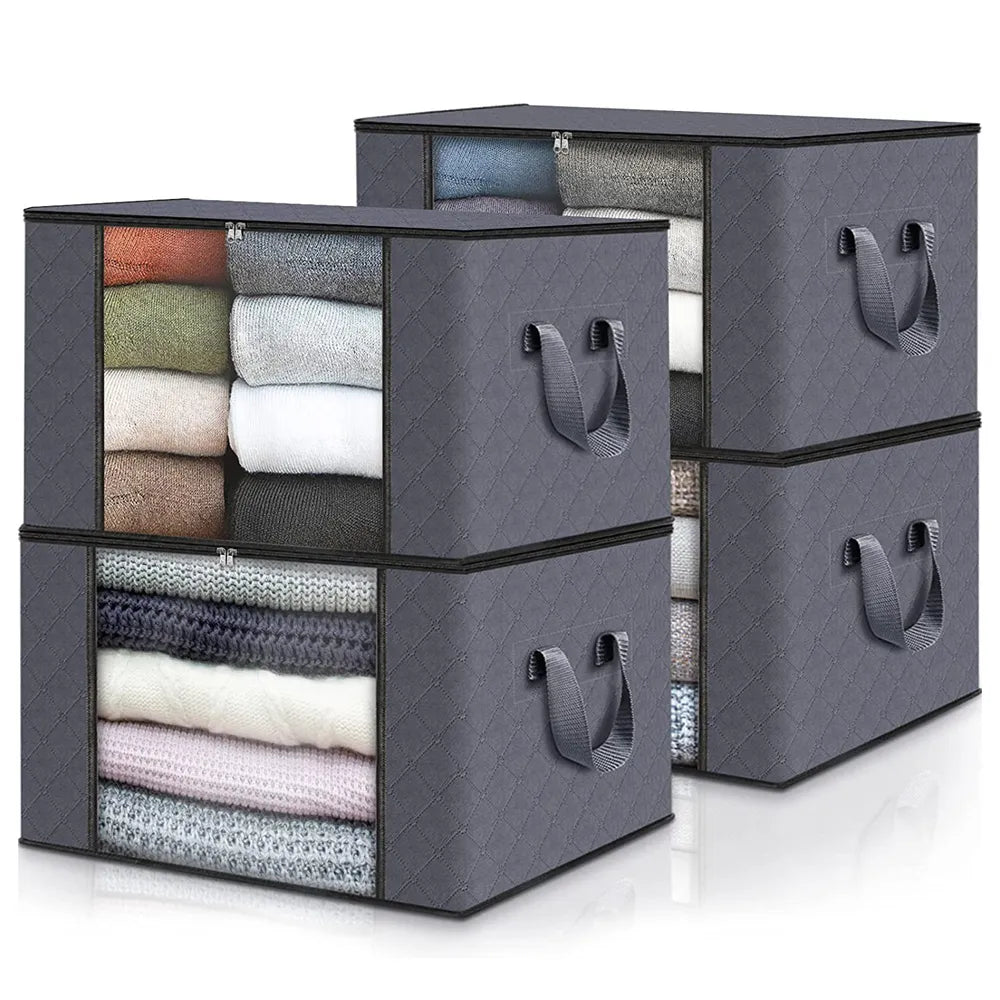 2/4PCS Large Clothes Storage Bags with zipper Foldable Wardrobe Closet Organizers Storage Box for Blanket Comforter Clothing