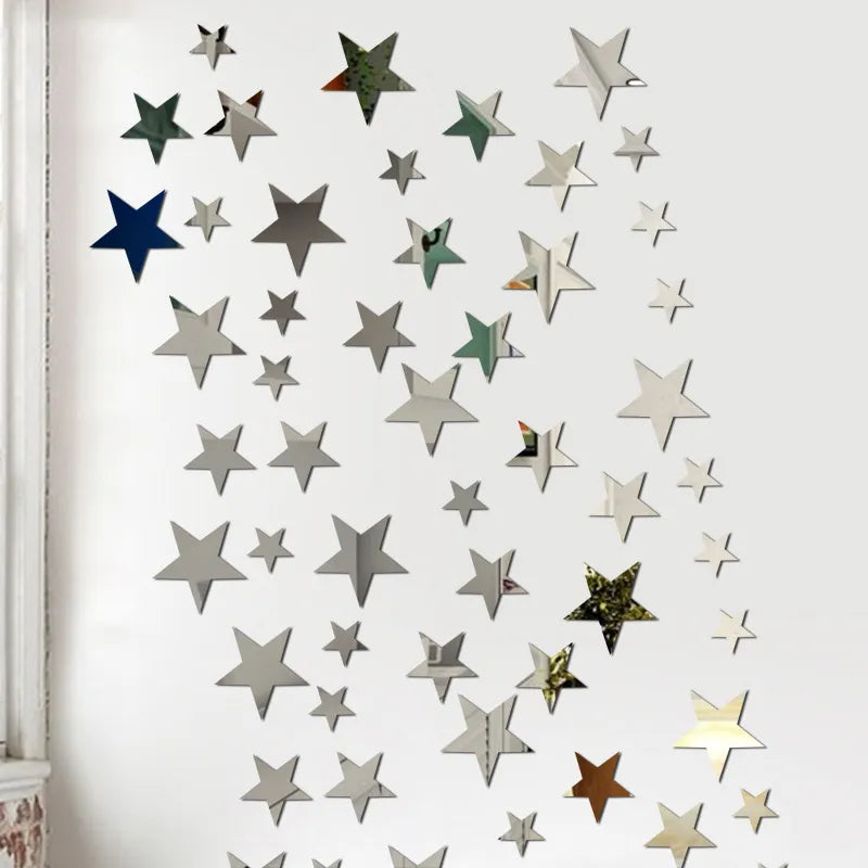 20pcs Star Wall Sticker 3D Acrylic Irregular Mirror Vanity Living Room Decoration Cartoon Wall Stickers for Kids Room Home Decor