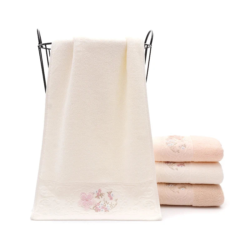 Luxury Bath Towel Gift Set 3pcs Bath Towels for Adults Cotton Large 70*140 Lace Embroidered Terry Towels 35*75cm Face Towels