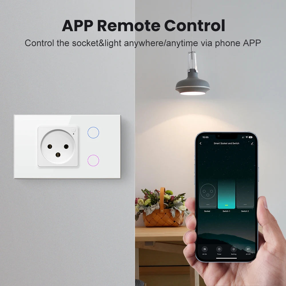 AVATTO Tuya WiFi Zigbee Light Switch With Socket,Smart Israel Standard 16A Smart Plug work with Smart life APP Alexa Google home