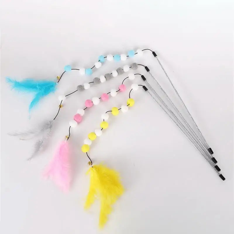 Funny Cat Stick Cats Toy Playing Stick Plush Ball Interactive Feather Replacement Head Toys For Cats Pet Supplies Cat Accessorie